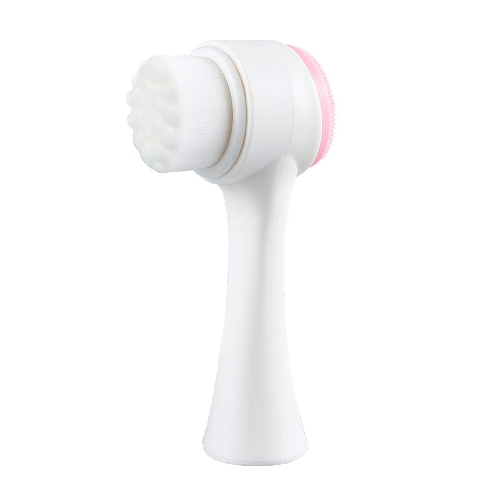 3D Stand Vertical Silicone Facial Wash Brush, Double Sides Face Brush, 2 in 1 Facial Cleansing Brush Manual Dual-action Face Brush for Acne, Clogged Enlarged Pores Sensitive Delicate, Dry Skins (Pink)