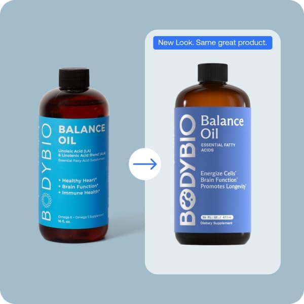 BodyBio Balance Oil - Vegan Omega 3 6 Supplement – Cold-Pressed Safflower & Flaxseed Oil – Supports Brain Function, Healthy Skin, and Mood