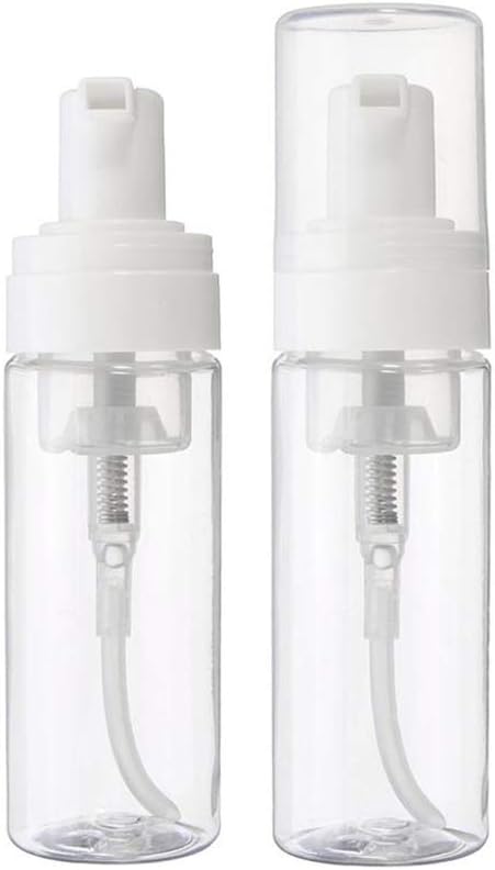 UTENEW 2-Piece Plastic Foamer Bottle Clear Pump Dispenser Mini Travel Size Foaming Soap Face Wash 1.7 Oz, No leaks!