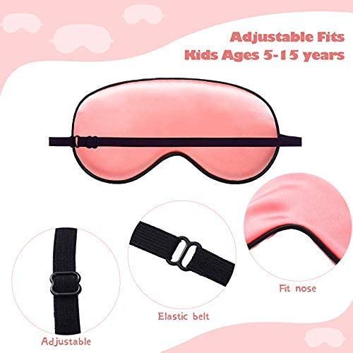 Sintege 4 Pcs Silk Eye Mask for Sleeping Kids Soft Eye Cover with Adjustable Strap Blindfold for Kids Boys Girls School Travel Gift Nap Shade Blocking Light(Green, Pink, Violet, Red)
