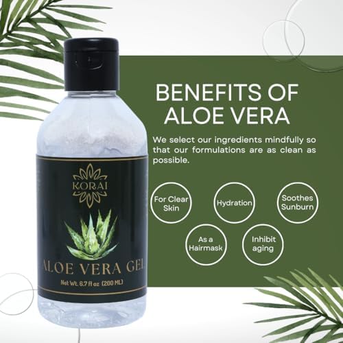 KORAI Aloe Vera Gel from freshly cut 99% Pure Aloe Vera Gel-Natural Ingredients-Vegan, Unscented - For Face, Skin and Hair