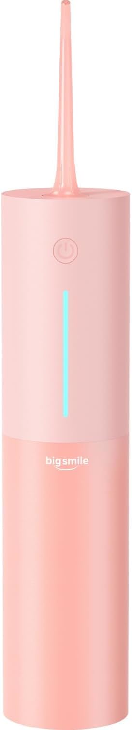Bigsmile Pink Water Flosser Powerful Cordless Dental Irrigator for Kid Braces Travel Shower to Help Prevent Infections and Bad Breath Pick Floss IPX7 200ML (Pink)