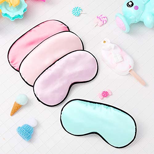 Sintege 4 Pcs Silk Eye Mask for Sleeping Kids Soft Eye Cover with Adjustable Strap Blindfold for Kids Boys Girls School Travel Gift Nap Shade Blocking Light(Green, Pink, Violet, Red)