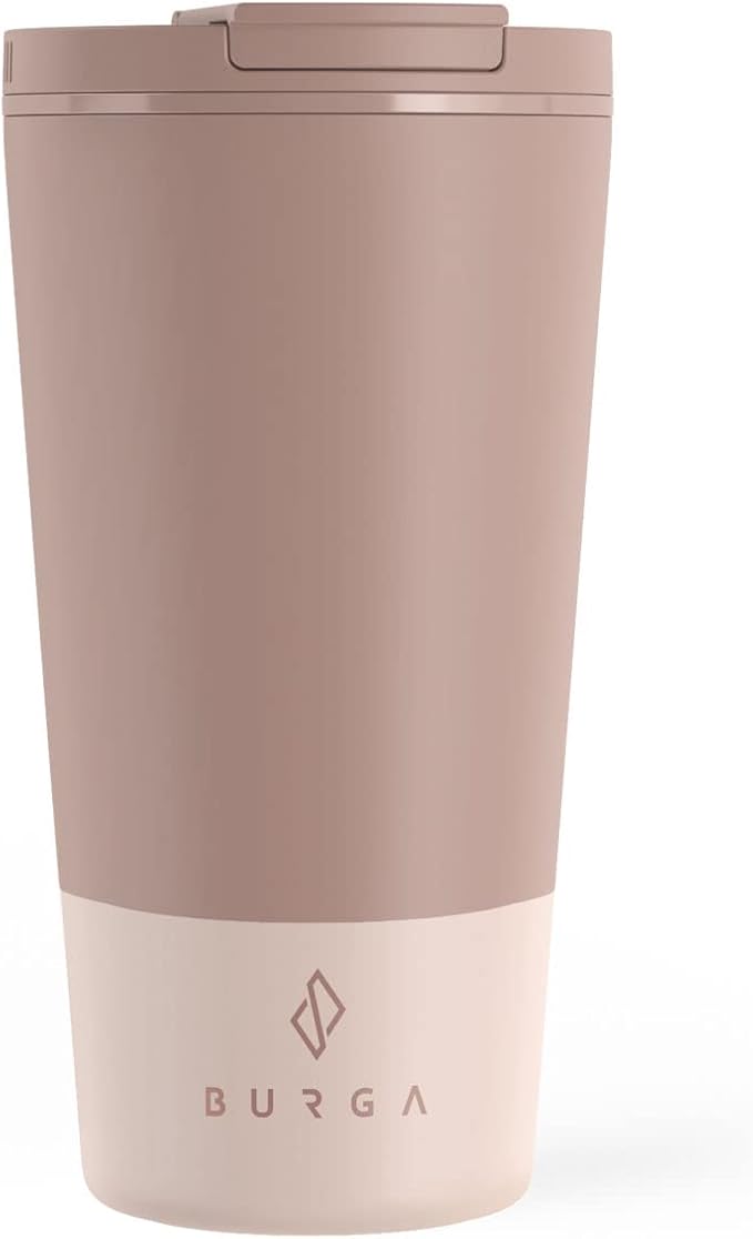 BURGA Travel Coffee Mug (16oz) Spill-Proof, Secure-Seal Insulated Mug Scratch-Resistant, Stainless Steel Anti-Slip Tumbler Double Pink