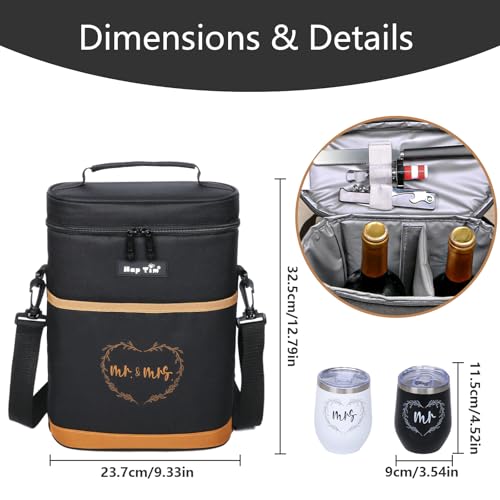Hap Tim Wedding Gifts for Couples, Bridal Shower Gifts, Engagement Gifts for Newlyweds, Mr and Mrs gifts - Wine Cooler Bag Insulated Wine Carrier Tote with Tumblers, Bamboo Cheese Borad (13624-G1)