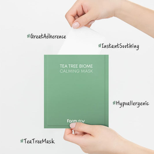 FARMSTAY TeaTree Biome Calming Mask -Daily Facial Gentle for Sensitive Skin, Korean Skin Care, Hydrating& Soothing, Acne Calming mask,100% cellulose, for Women,Men,Teenager,0.84 fl.oz.*10Sheets