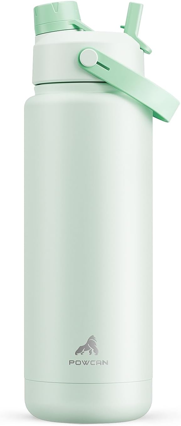 32 oz Insulated Water Bottle with 2-in-1 Straw and Spout Lid, Keep Cold 24H, Leak-Proof, BPA-Free, Double Wall Stainless Steel Water Bottle for Sports, Gym, Travel, and School (Mint)