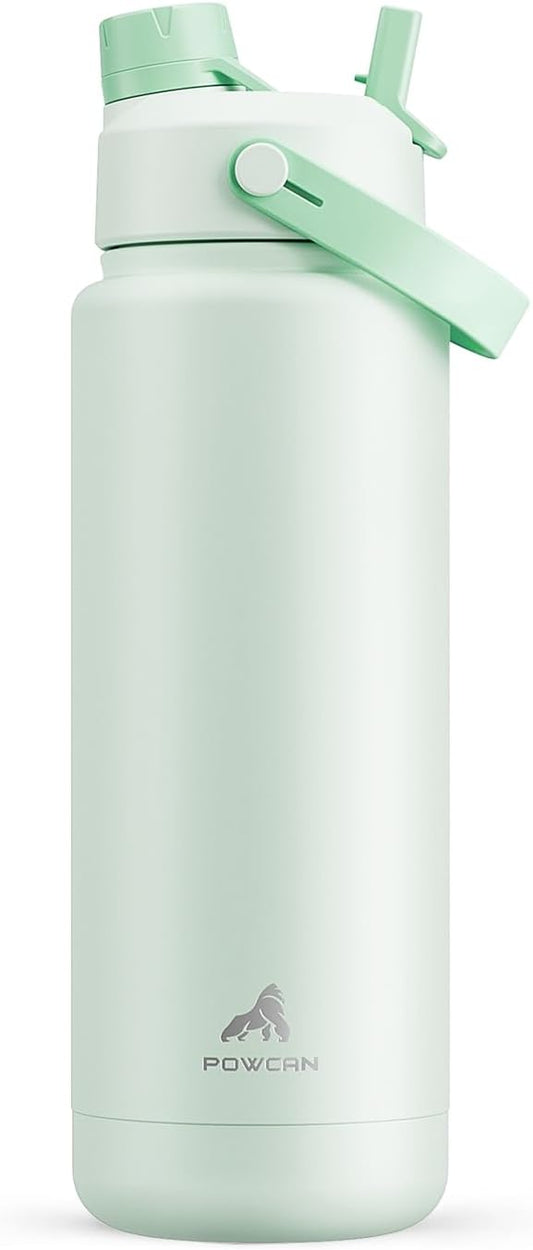 32 oz Insulated Water Bottle with 2-in-1 Straw and Spout Lid, Keep Cold 24H, Leak-Proof, BPA-Free, Double Wall Stainless Steel Water Bottle for Sports, Gym, Travel, and School (Mint)