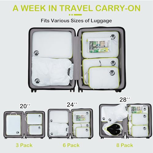 Cipway Compression Packing Cubes, Ultralight Luggage Organizer Bags with Laundry Bags and Clear Toiletries Bag,Travel Essentials for Carry on Suitcase (6 Piece,White)