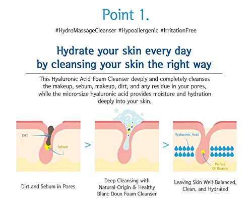 Blanc Doux Oligo Hyaluronic Acid Facial Daily Gentle Deep Foam Cleanser 4.05 Oz Sub-Acidic pH Soft Finish Hydrating Plant-Based Calming Face Wash Acne-Prone Dry Sensitive Skin VEGAN Korean Skincare