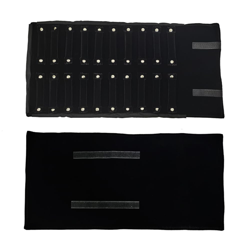 SCIKHEFT Portable Jewelry Roll Bag For Rings,Black All and Velvet Jewelry Roll Bag keep your Rings Safe (Open size: 55 * 29cm Close size: 30 * 10cm, Black Grey)