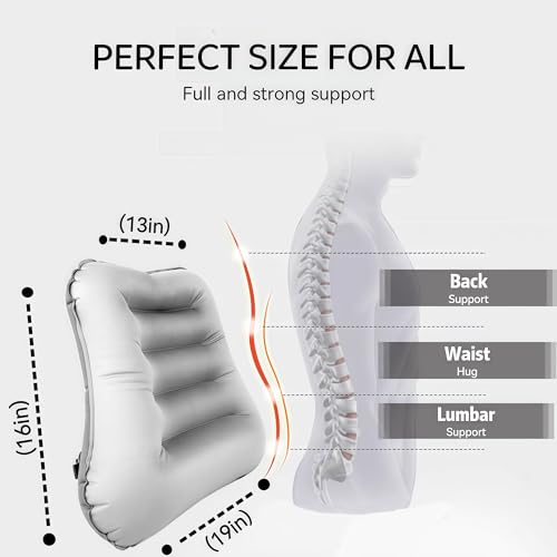 Inflatable Lumbar Support Pillow for Travel Seat and Office Chair, Back Support Pillow for Airplane Travel and Car, Lumbar Pillow for Lower Back Pain Relief and Improve Posture, Easy to Carry - Grey