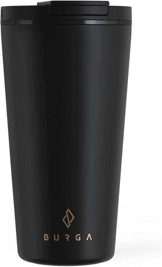BURGA Travel Mug (16oz) Spill-Proof, Insulated Coffee Mug Scratch-Resistant, Stainless Steel Anti-Slip Tumbler Black