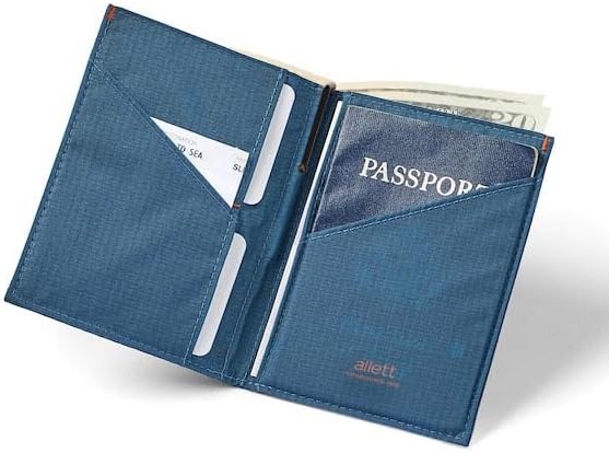 Allett Travel Wallet, Indigo Blue | Nylon, Thin Bifold, RFID Blocking, Minimalistic, Front Pocket | Holds Up To 10 Cards & Passport | For Men & Women