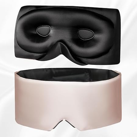 USlixury Silk Sleep Mask, 3D Contoured Sleeping Masks, Blackout Sleep Masks for Women with Nose Wing,100% Mulberry Silk, Face-Hugging Non-Slip SLEP Mask for Side Sleeper, 27.5x4.5'', Pink