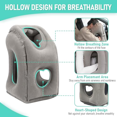 Gloserin Inflatable Travel Pillow for Airplanes, Airplane Pillow for Supports Neck, Used for Planes, Trains, Cars, Includes Storage Bag, Eye Mask & Earplugs (Grey)