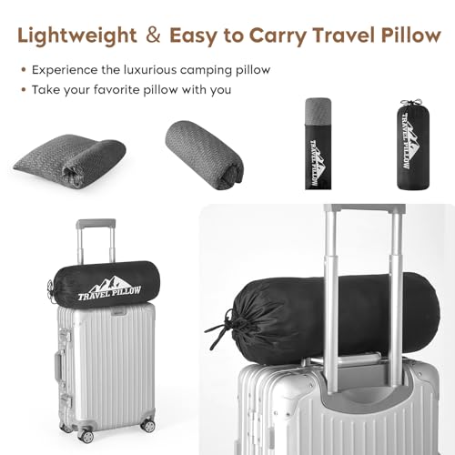 PEUJEW Small Shredded Memory Foam Pillow, Camping Pillow Travel Pillow - Compressible Medium Firm, Breathable Cover, Ideal Backpacking Hiking, Airplane and Car