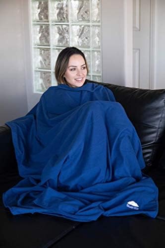 BlueHills Ultra Compact Travel Blanket 2 Pack Large Soft Cozy Portable Blanket Sheet with Carry Case and for Flight Airplane Car Layover Camping Hotel Blue C203-2PK-Navy