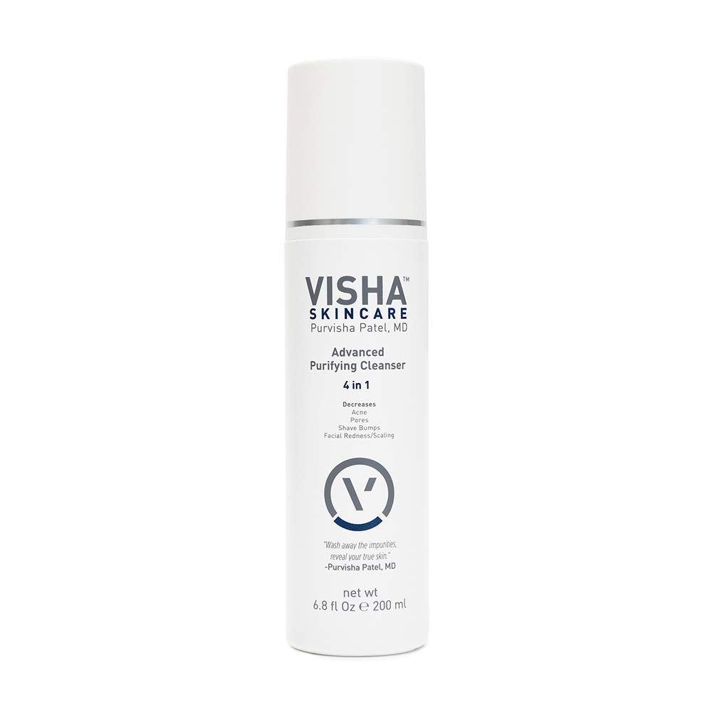 Visha Skincare Advanced 4 in 1 Multitasking Purifying Facial Cleanser, Face Wash to Reduce Facial Redness, Minimize Pores & Exfoliate Skin, Helps Restoring Skin's Natural Glow 6.8fl oz