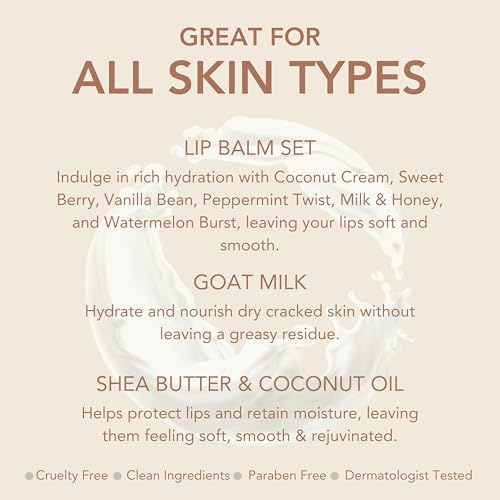 Dionis Goat Milk Skincare Lip Balm Set, Beeswax, Shea Butter & Coconut Oil Self Care Made in The USA, Cruelty Free, Paraben Free Hydrating Moisturizer for Dry Lips, Candy Box Assorted Scents, 0.28oz