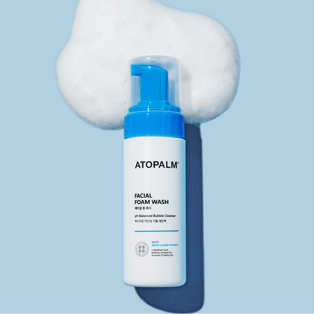 ATOPALM Facial Foam Wash, Gentle Baby Wash, Tear-Free, Sulfate-,Paraben-Free, pH Balanced, Hypoallergenic for Sensitive Skin, EWG Green Grade, Foaming Facial Cleanser, 5.07 Fl Oz, 150ml