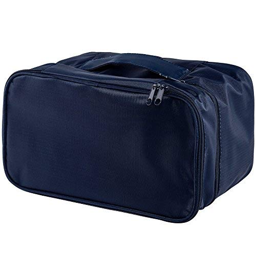 JJ POWER Travel Underwear Organizer Bag, Lightweight Double Layer Large Capacity Cosmetic Bag- Multiple Compartments and Pockets (Navy)