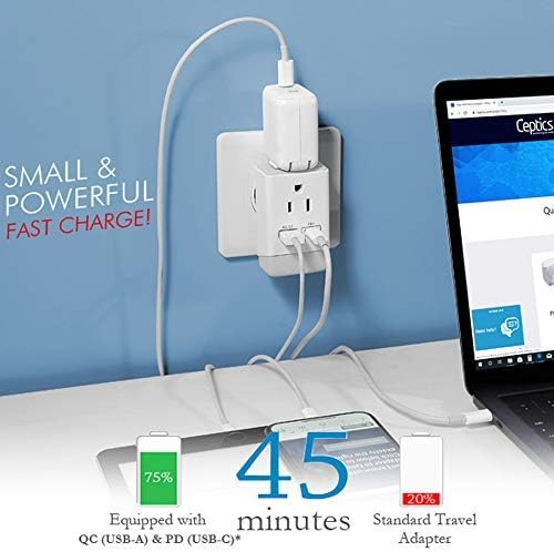 Ceptics Italy, Chile Travel 2 Pack Plug Adapter QC 3.0 & PD, Safe Dual USB & USB-C - 2 USA Socket Compact & Powerful - Use in Rome, Milan, Greece - Type C, Type L - Fast Charging (AP-9C-12-PK)