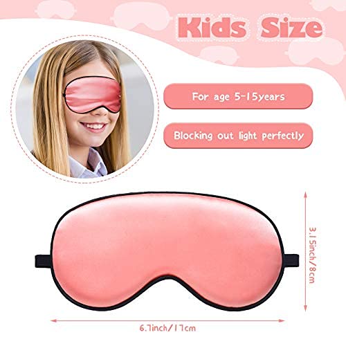 Sintege 4 Pcs Silk Eye Mask for Sleeping Kids Soft Eye Cover with Adjustable Strap Blindfold for Kids Boys Girls School Travel Gift Nap Shade Blocking Light(Green, Pink, Violet, Red)