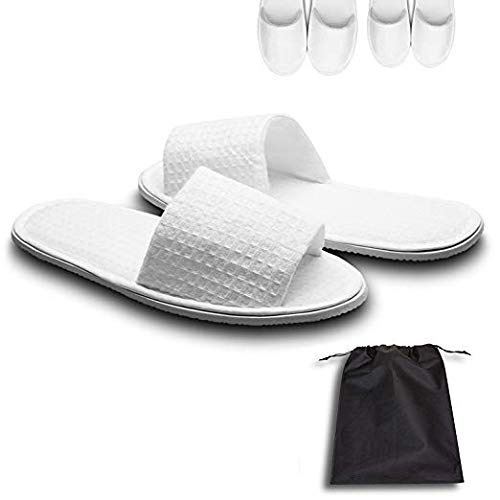 AhfuLife 5 Pairs of Waffle Open Toe White Slippers Fit Most Men and Women for Spa, Party Guest, Hotel and Travel, Washable and Non-Disposable (Large, White-5 Pairs)