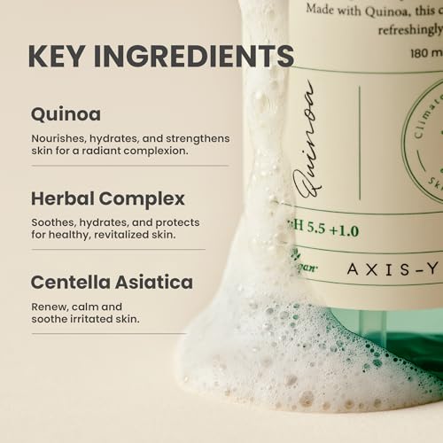 AXIS-Y Quinoa One Step Balanced Gel Cleanser - Deep Hydrating Makeup Remover Facial Cleansing Gel - Vegan Korean Skin Care Face Wash for All Skin Types - 6.08 fl. oz.
