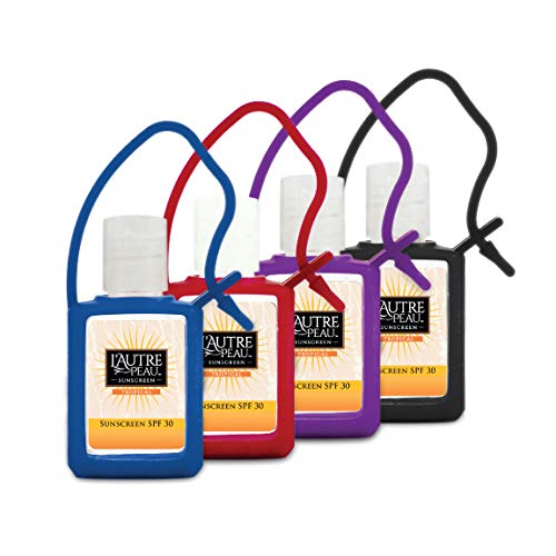 SPF 30 Sunscreen Multi-Pack by L'AUTRE PEAU | Travel Size Sunscreen for Men, Women & Kids | Non-Greasy, Water Resistant | Tropical Scent | TSA Approved | 4 Pack With Travel Strap