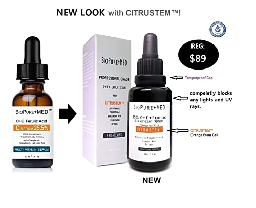 BioPureMED 25% Vitamin CE+Ferulic Acid Serum for Face: Anti Wrinkle Serum with Tripeptide-5, Retinol 22, Hyaluronic Acid Best Organic Korean Skin Care Formula Vitamin C Serum/Face Moisturizer