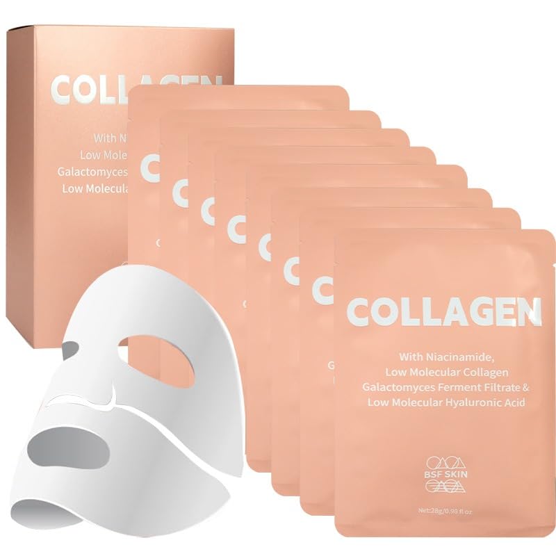 BSF SKIN | Deep Collagen Hydrogel Face Mask With Niacinamide, Low Molecular Collagen, Galactomyces Ferment Filtrate, Low Molecular Hyaluronic Acid (28g x8ea)