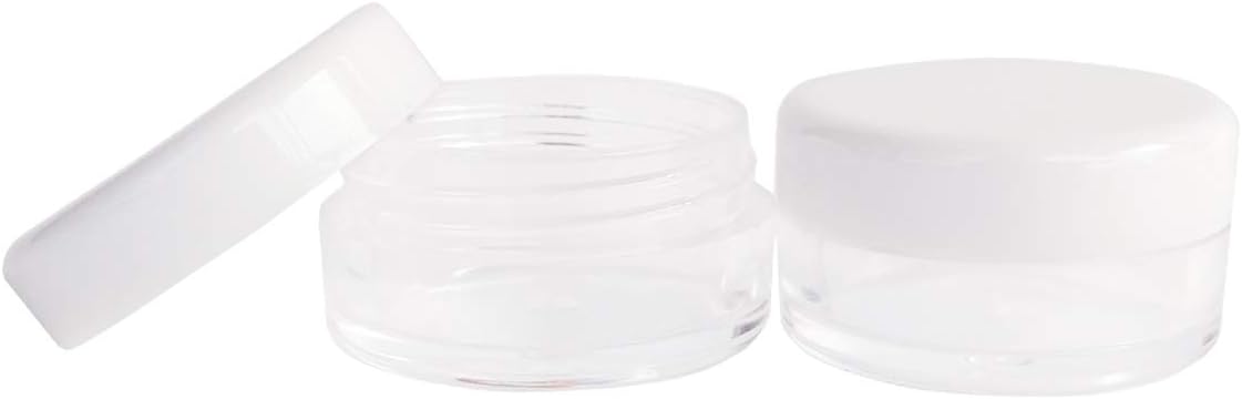 Wopanxye 20pcs 5g Small Travel Sample Cosmetic Containers for Make-up Eye Shadow Nails Lotion Powder Gems Beads Jewelry Cream, 5ml Clear Round Pot Jars with White Lid， Mini 5ml Plastic Sample Jars