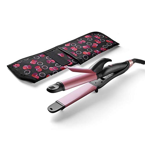 JYfeel 2 in 1 Flat Iron Curling Iron in One, Travel Hair Straightener and Curler Dual Voltage Mini Straightener Curler Combo with 1 Inch Ceramic Plate Rose Gold