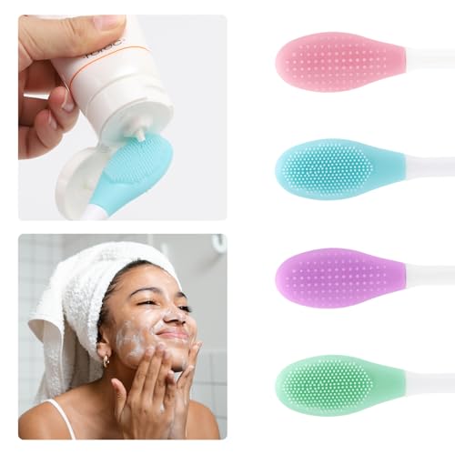 4 Pack Silicone Face Mask Applicator, 2 in 1 Double-Sided Facial Scrubber Brush Tool, Double-Head Manual Cleansing Brush for Deep Gentle Exfoliating