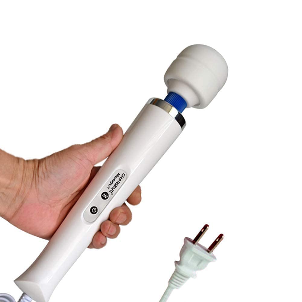 CHARMING 10 Speeds Wired Powerful Handheld Back Massager with Strong Vibration, Personal Therapy Massager for Sports Recovery, Muscle Aches, Full Body Pain (White)