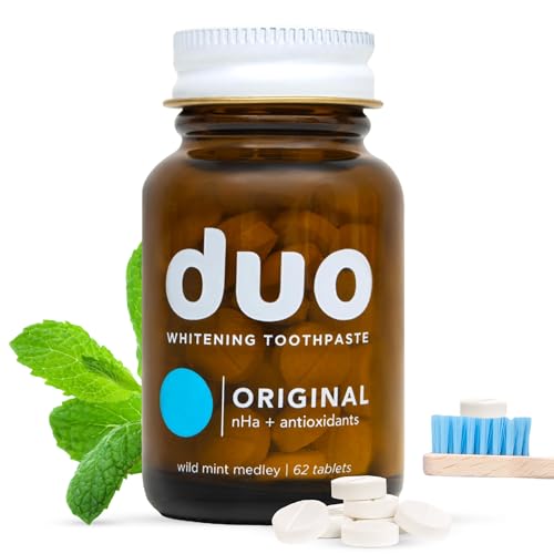 Duo Toothpaste Tablets | Nano-Hydroxyapatite (nHa) Natural Whitening, Remineralize, Reduce Sensitivity | Sustainable & Plastic Free | Dentist Created | Wild Mint Medley - 1 Bottle / 62 Tablets