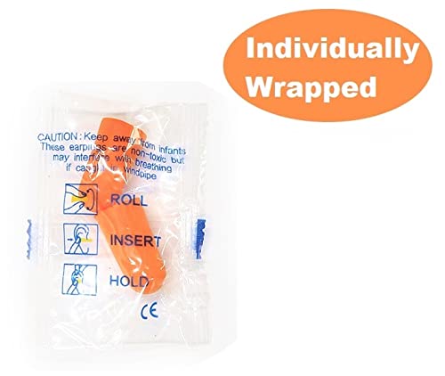 Quality Foam Earplugs 50 Pair- 32dB Noise Cancelling Disposable Individually Wrapped Packaged Bulk High Decibel Ear Plugs for Sleeping Travel Concert Shooting Hunting Study Work Construction Safety