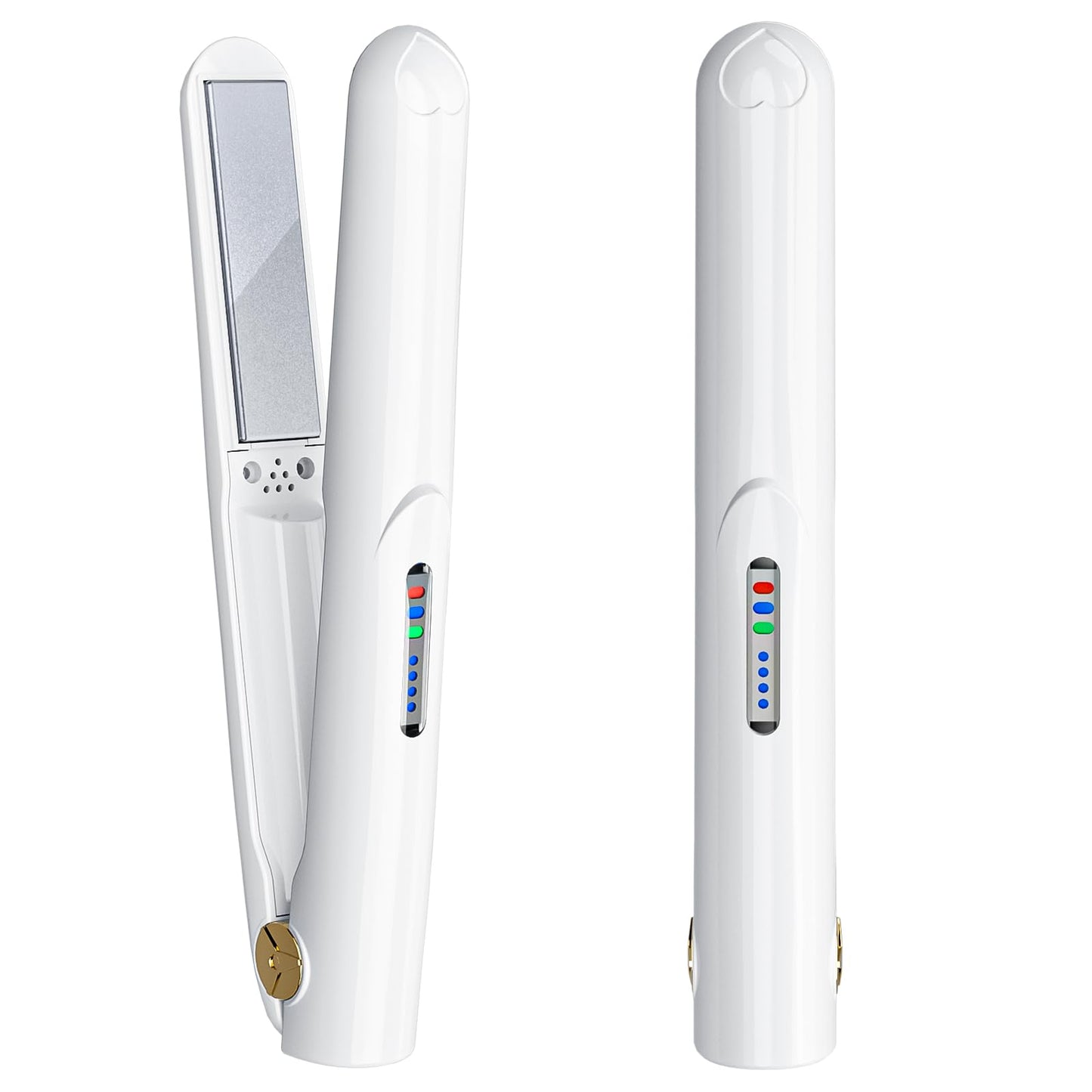 Cordless Hair Straightener 2 in 1 Mini Curler and Flat Iron Ceramic Portable USB Rechargeable Travel Hair Styler for Women Men with Pouch(White)