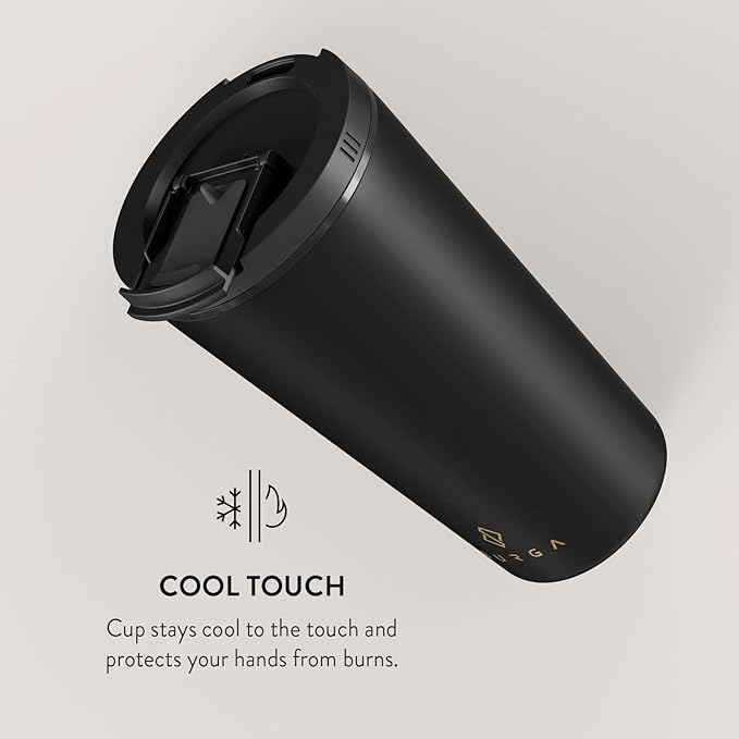 BURGA Travel Mug (16oz) Spill-Proof, Insulated Coffee Mug Scratch-Resistant, Stainless Steel Anti-Slip Tumbler Black