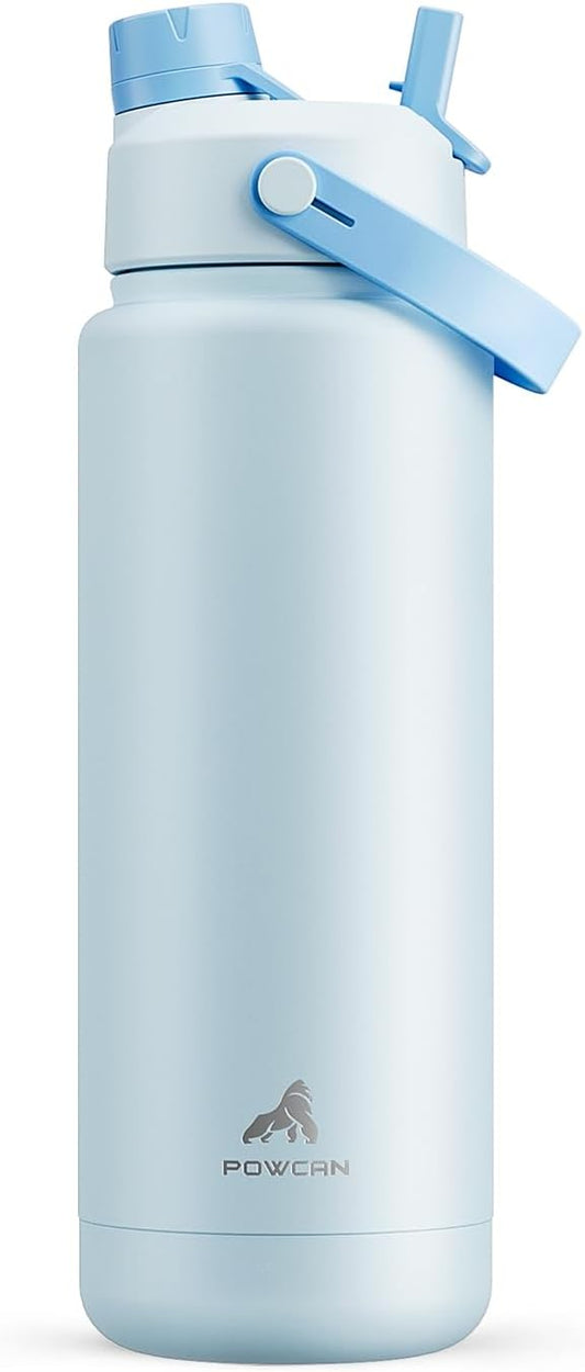 32 oz Insulated Water Bottle with 2-in-1 Straw and Spout Lid, Keep Cold 24H, Leak-Proof, BPA-Free, Double Wall Stainless Steel Water Bottle for Sports, Gym, Travel, and School (Sea Breeze)