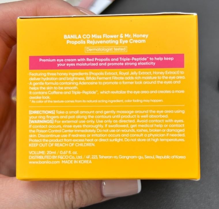 BANILA CO Miss Flower & Mr Honey Propolis Rejuvenating Eye Cream | Nourishing Moisturizer with Propolis Extract & Royal Jelly | Hydrating Korean Skincare for Youthful Radiance (20 ml / 0.67 oz)
