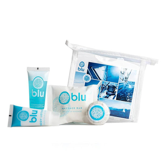 World Amenities Blu Bathroom Travel Kit - On The Go Luxury Kit Hotel Quality - Travel Essentials for Women and Men