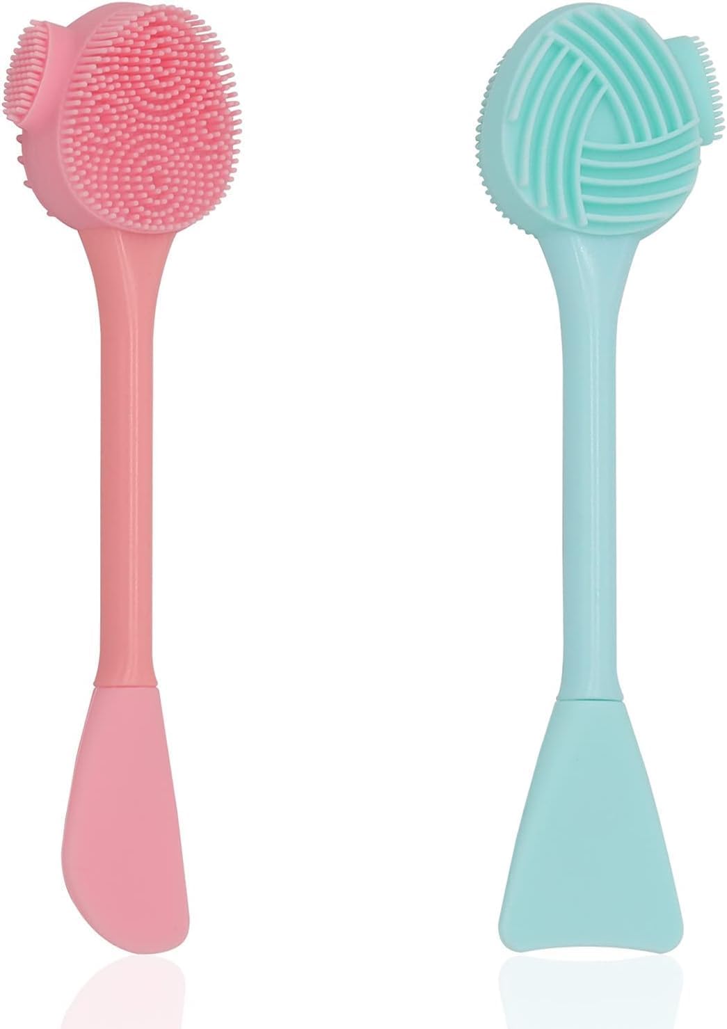 2 Pack Silicone Face Scrubber, 4 in 1 Facial Cleansing Brush, Handheld Face Wash Brush for Pore Cleansing, Gentle Exfoliating, Removing Blackhead, Blue and Pink