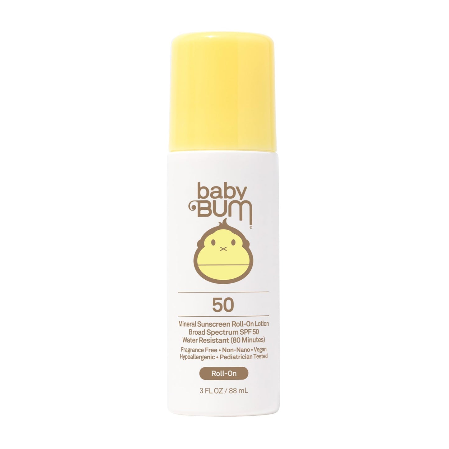 Sun Bum Baby Bum Mineral SPF 50 Roll-On Sunscreen - Vegan and Hawaii 104 Act Compliant (Without Octinoxate & Oxybenzone) - Broad Spectrum Moisturizing UVA/UVB - Roller Ball Sunscreen Lotion - Travel Size - 3 oz
