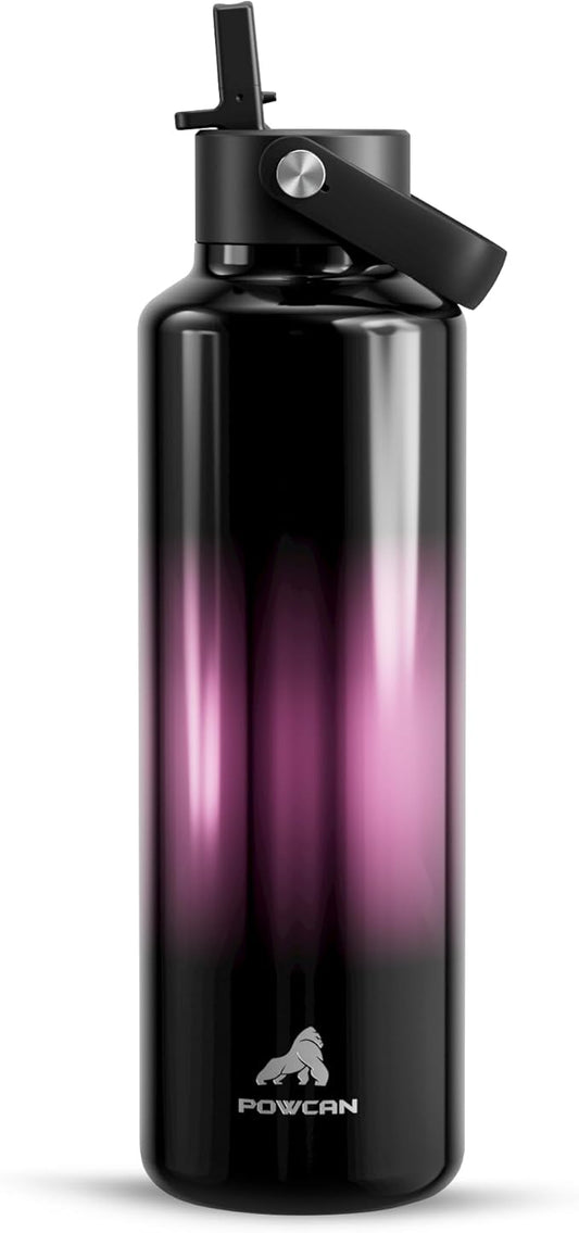 24 oz Water Bottle with Straw for Travel: Cold for 24 Hrs, Hot for 10 Hrs, Lightweight, Flex Cap, Double Walled Vacuum Insulated Thermos for Traveler, Runner, Adventure, Fitness, Trekking (Neon Night)