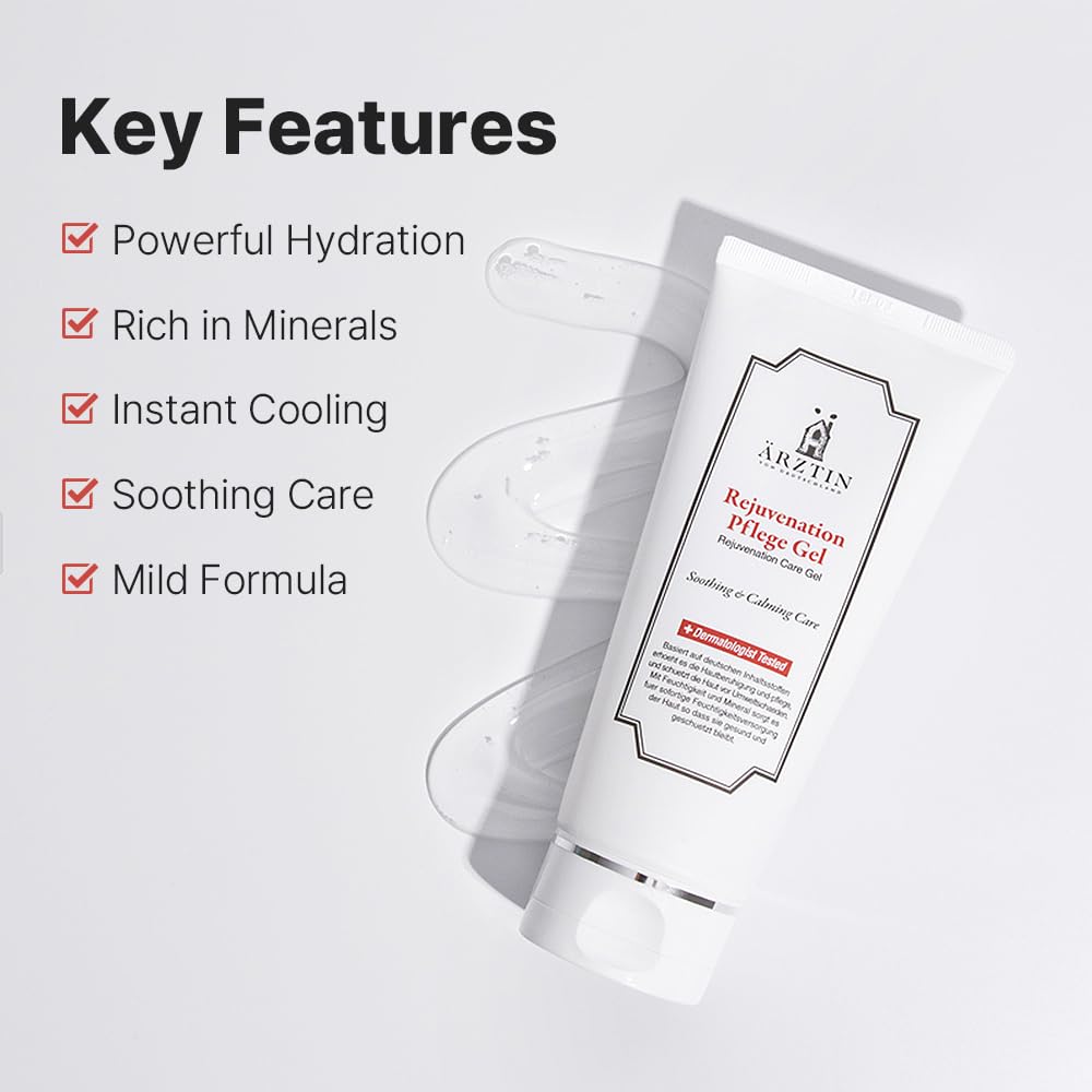 ARZTIN Rejuvenation Pflege Gel, Moisturizing Smoothing Cooling Gel Essence, Soothing Refreshing Non-Sticky Gel, Soothing and Hydrating Aloe Vera for Dry & Sensitive Skin