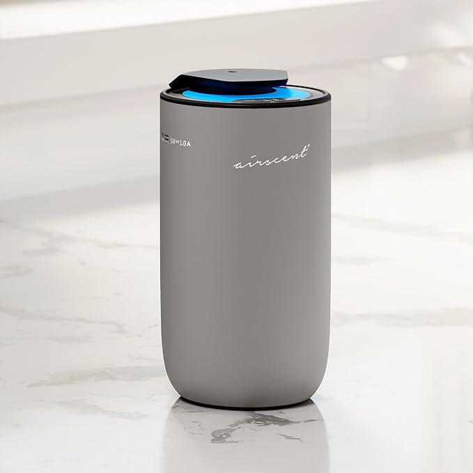 The AirScent Mini Waterless Diffuser for for Homes, Offices, Spas and Hotels - Silver Finish - Fragrance Oil Aromatherapy Diffuser for Aesthetic Scenting -15 mL Capacity - Night Light Feature