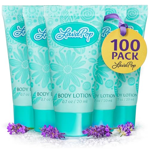 LavaPop - Travel Size Body Lotion - Iris, Violet & Amber, 0.7 fl oz, 100 Pack - Delight Your Guests with Calming & Comforting Lotion - Bulk Hotel Toiletries for Airbnb, Motels & Guest Rooms
